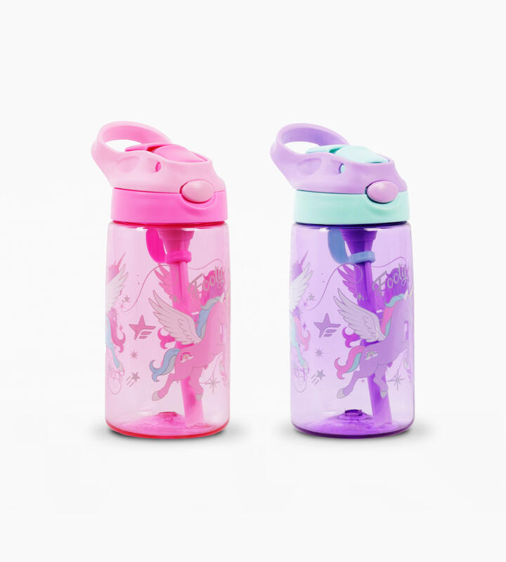 BOTELLA DE PLASTICO, CON BOCA DE SILICONA Y ASA DE AGARRE UNICORN