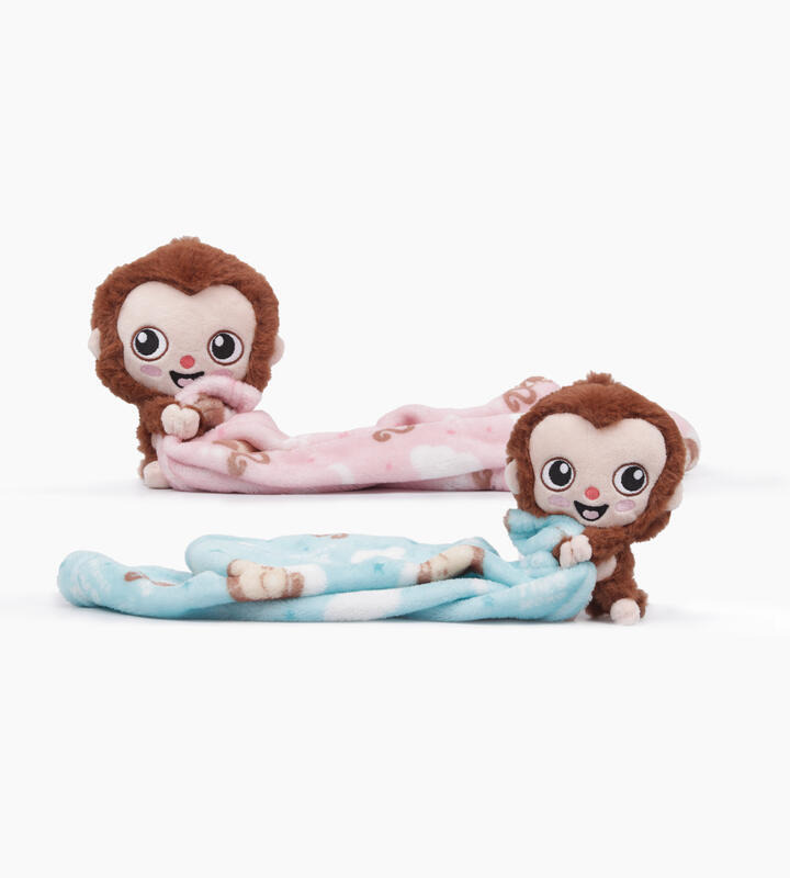 MUÑECO DE APEGO DEL MONO LULO CON MANTA ESTAMPADA CON EL PERSONAJE