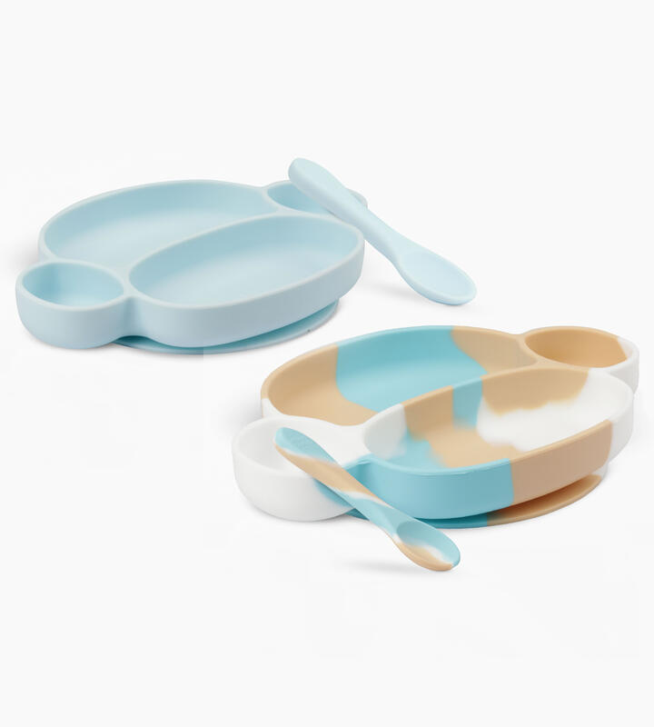 SET X 2 PIEZAS MONO LULO CELESTE PLATO Y CUCHARA