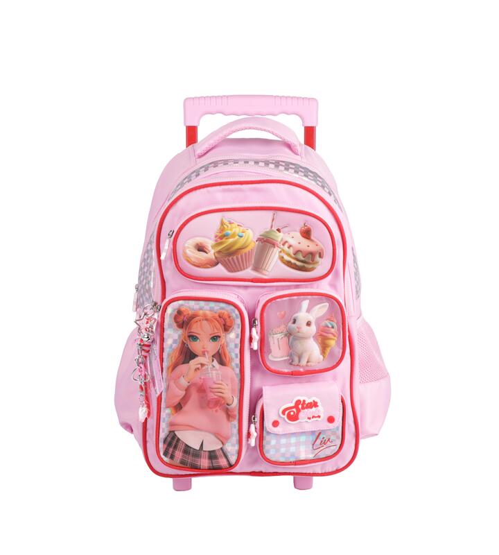 MOCHILA CON CARRO 18"  STARCLUB ROSA